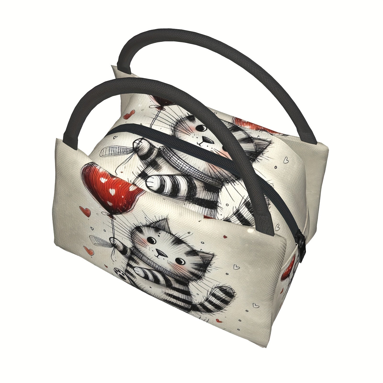 Cat Print Insulated Lunch Bag Reusable Thermal Food Container Leak Proof Cooler