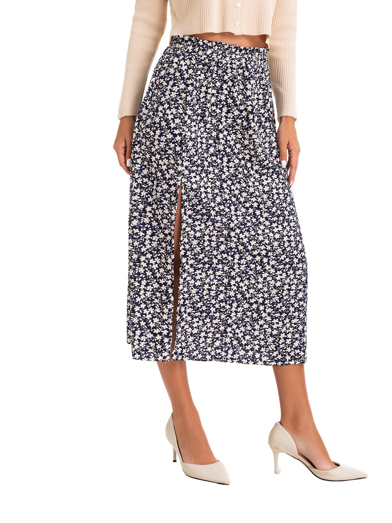 Boho Floral High Waist Split A Line Skirt