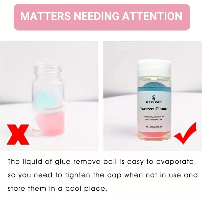 Jeen Eyelash Extension Tweezers Set with Cleaning Tool & Liquid Remover