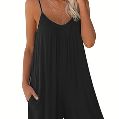 Solid Loose Cami Romper Jumpsuit Casual Sleeveless Romper Jumpsuit