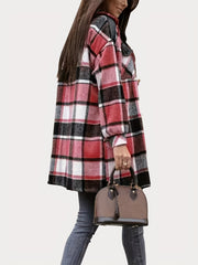 Plaid Print Shacket Jacket Long Sleeve Turn Down Collar Outerwear
