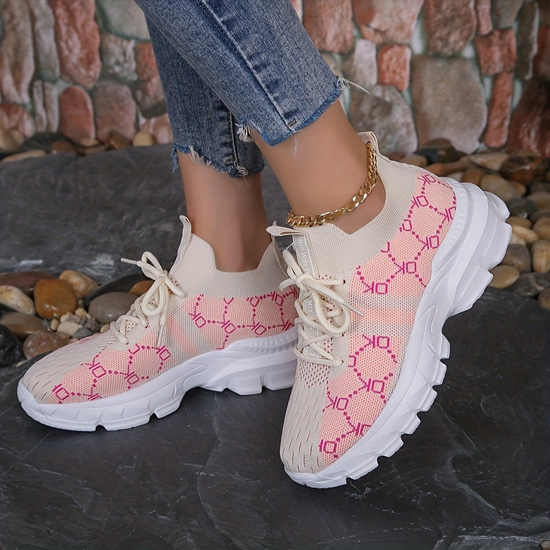 Women's Breathable Canvas Sneakers Lace Up Low Top Elastic Sporty Shoes