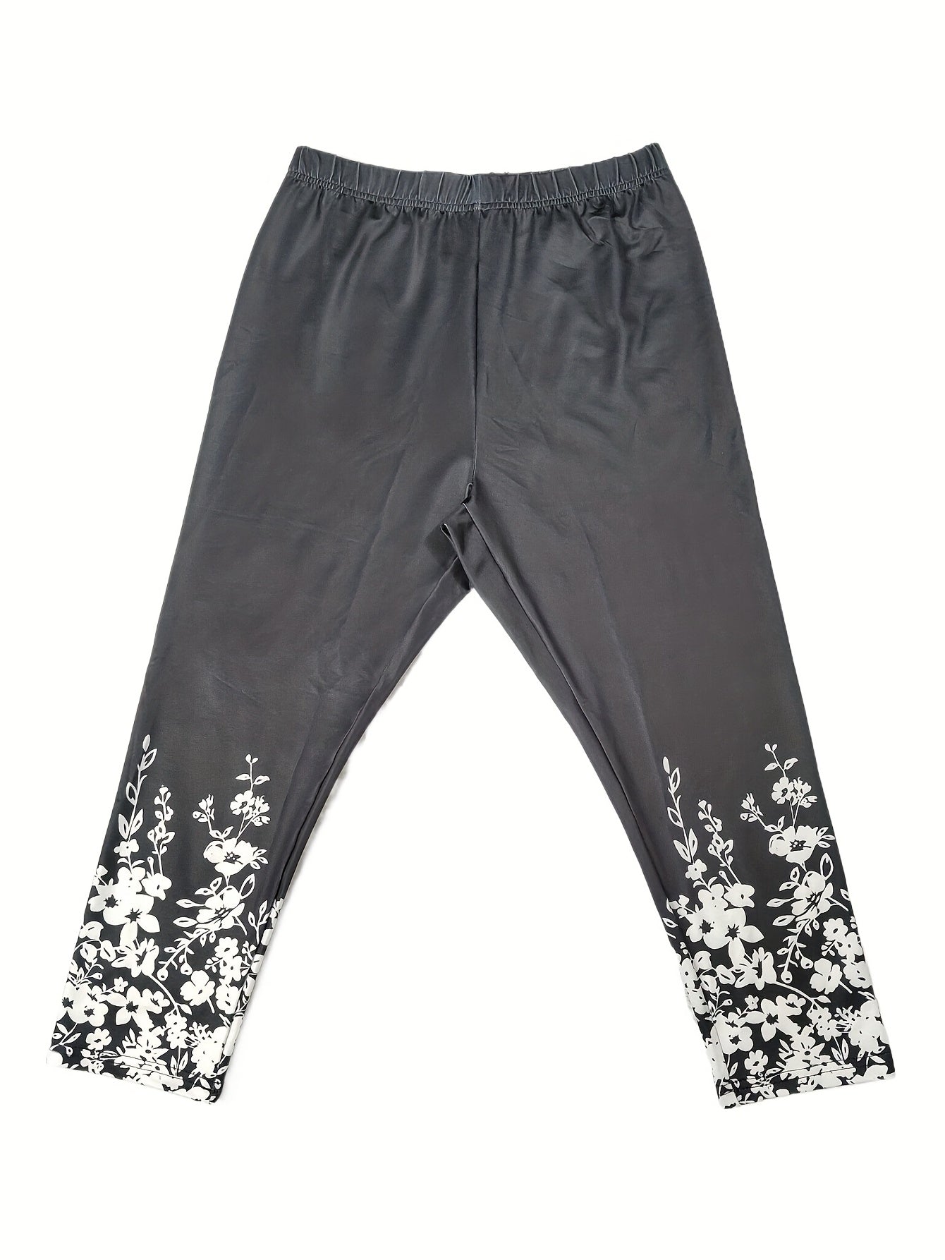 Floral Print Skinny Cropped Leggings Stretchy Leggings Women's Clothing