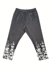 Floral Print Skinny Cropped Leggings Stretchy Leggings Women's Clothing