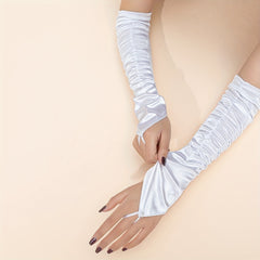 Long Satin Pleated Mittens for Wedding Bridal Accessories