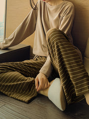 Striped Print Pajama Set Long Sleeve Crew Neck Top & Pants