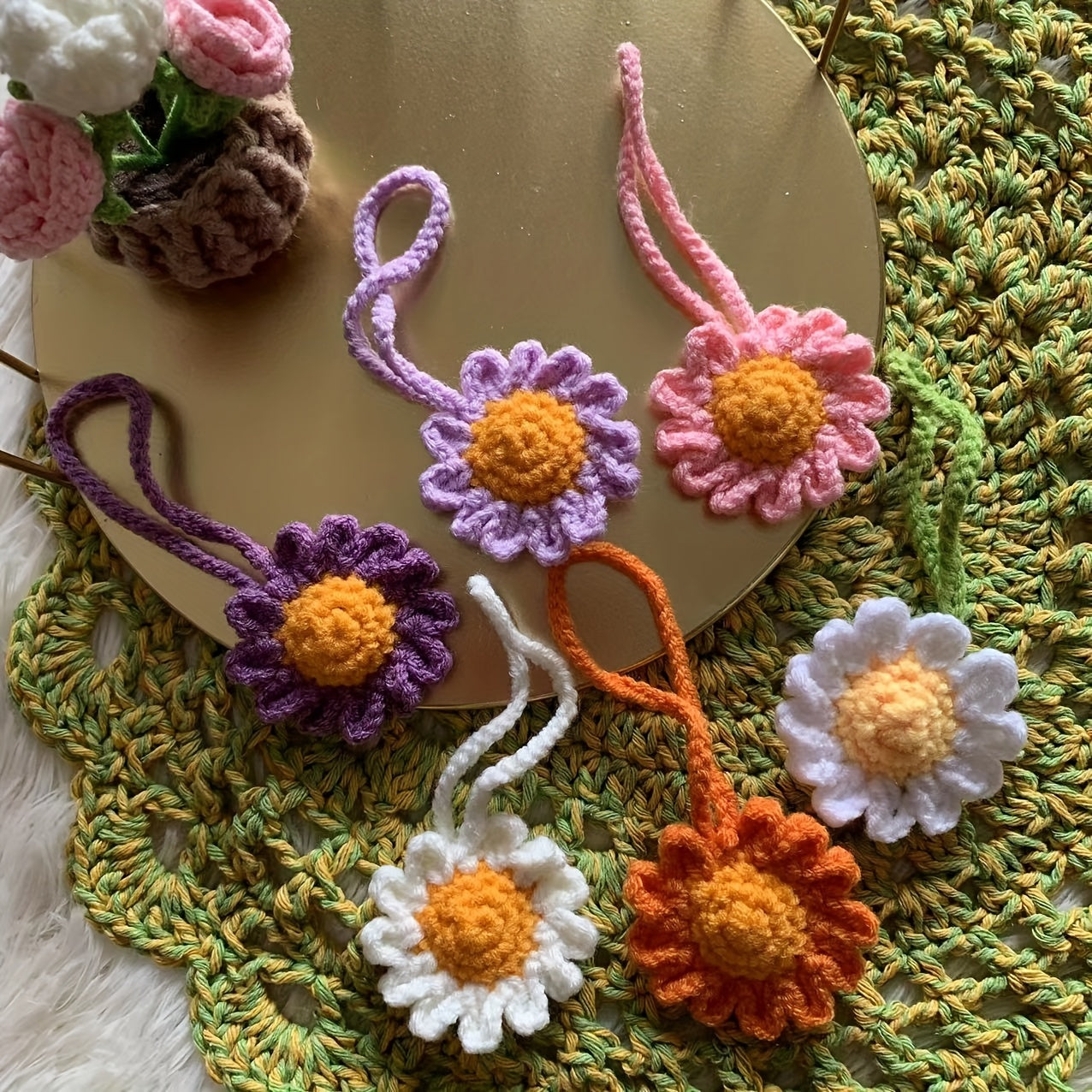 Flower Knit Keychain Crochet Bag Key Chain Keyring Charm