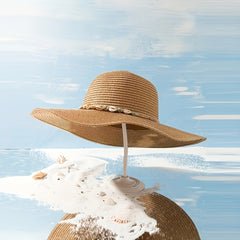 Wide Brim Sun Hat Solid UV Protection Outdoor Straw Hats Resin Shell Decor