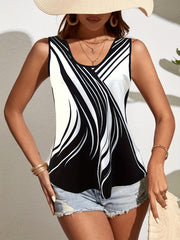 Two Tone Crew Neck Tank Top Summer Sleeveless Women's Clothing