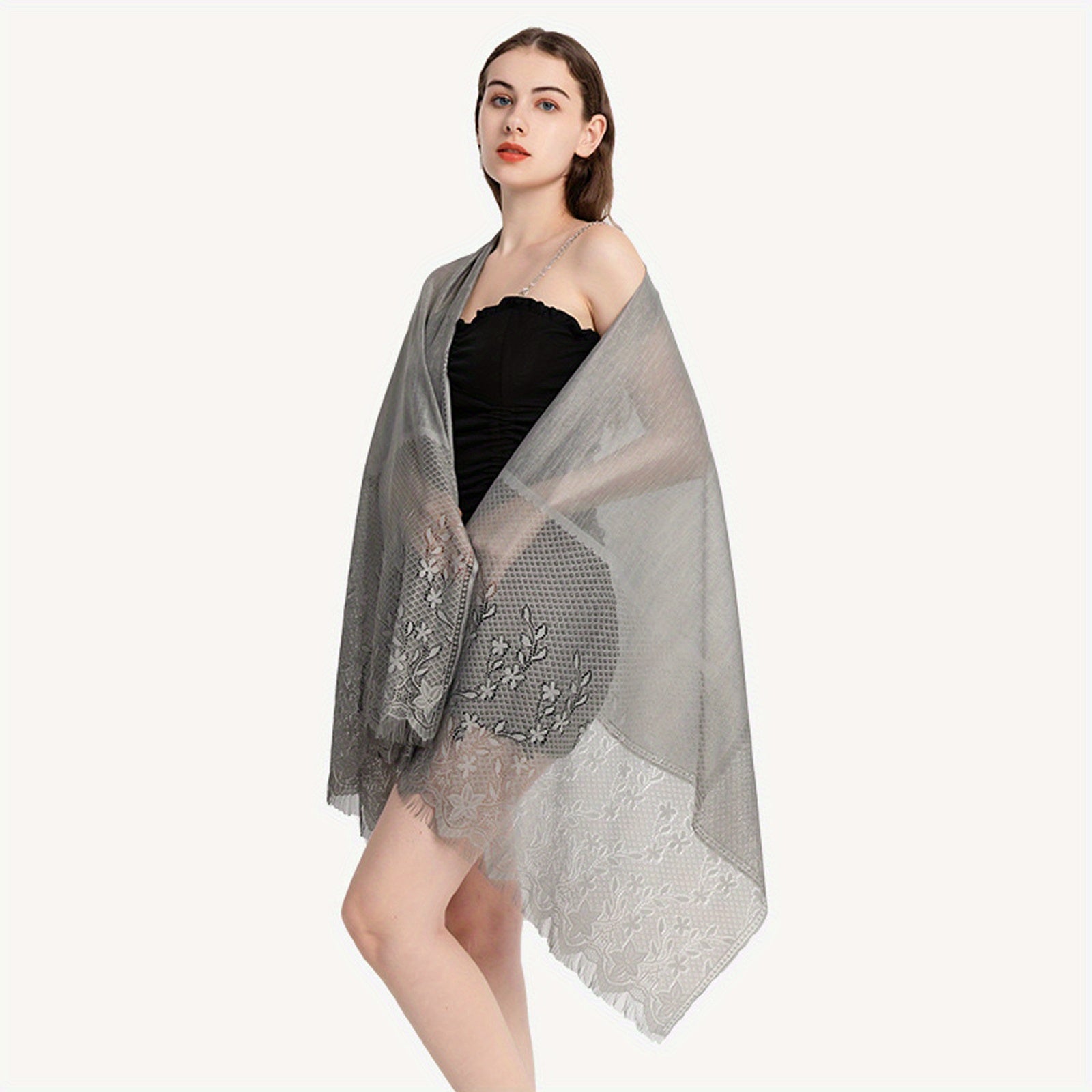 Flower Embroidery Tassel Shawl Wrap Long Cape Decorative Travel Beach Towel
