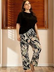 Floral Print Plus Size Pajama Set, Short Sleeve Top & Pants, 2 Piece