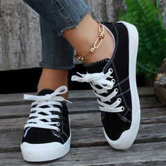 Women's Black Canvas Casual Flat Sneakers
