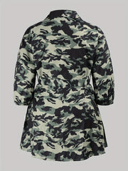 Camo Half Sleeve Button Up Mini Dress With Belt