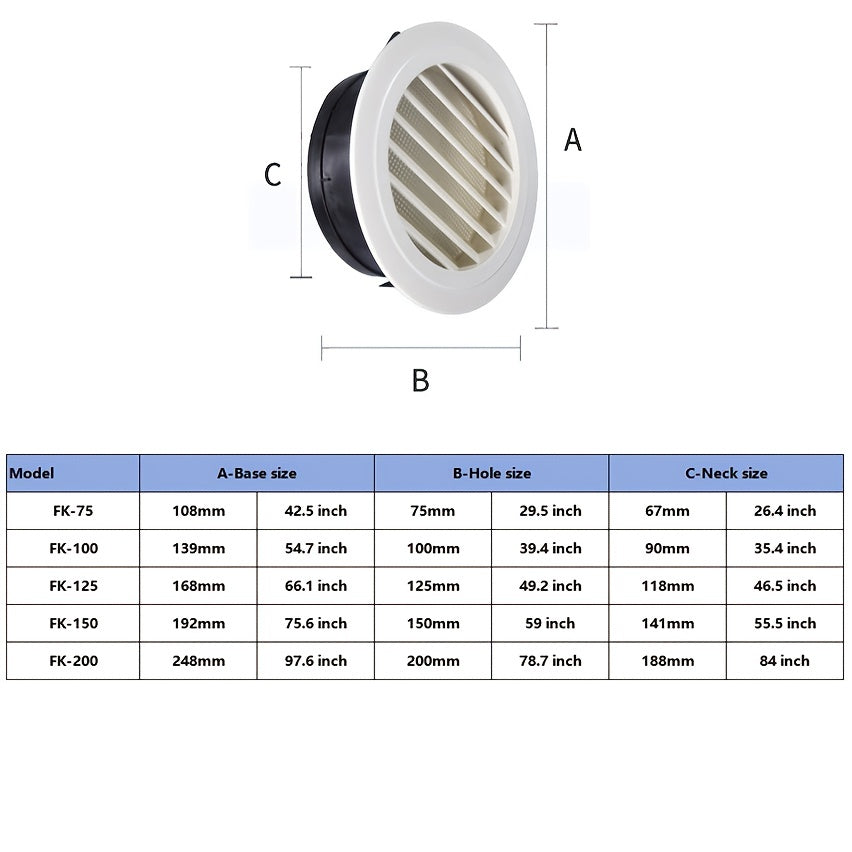 Abs Round Air Outlet Adjustable Ventilation Exhaust Outlet Fresh Air System