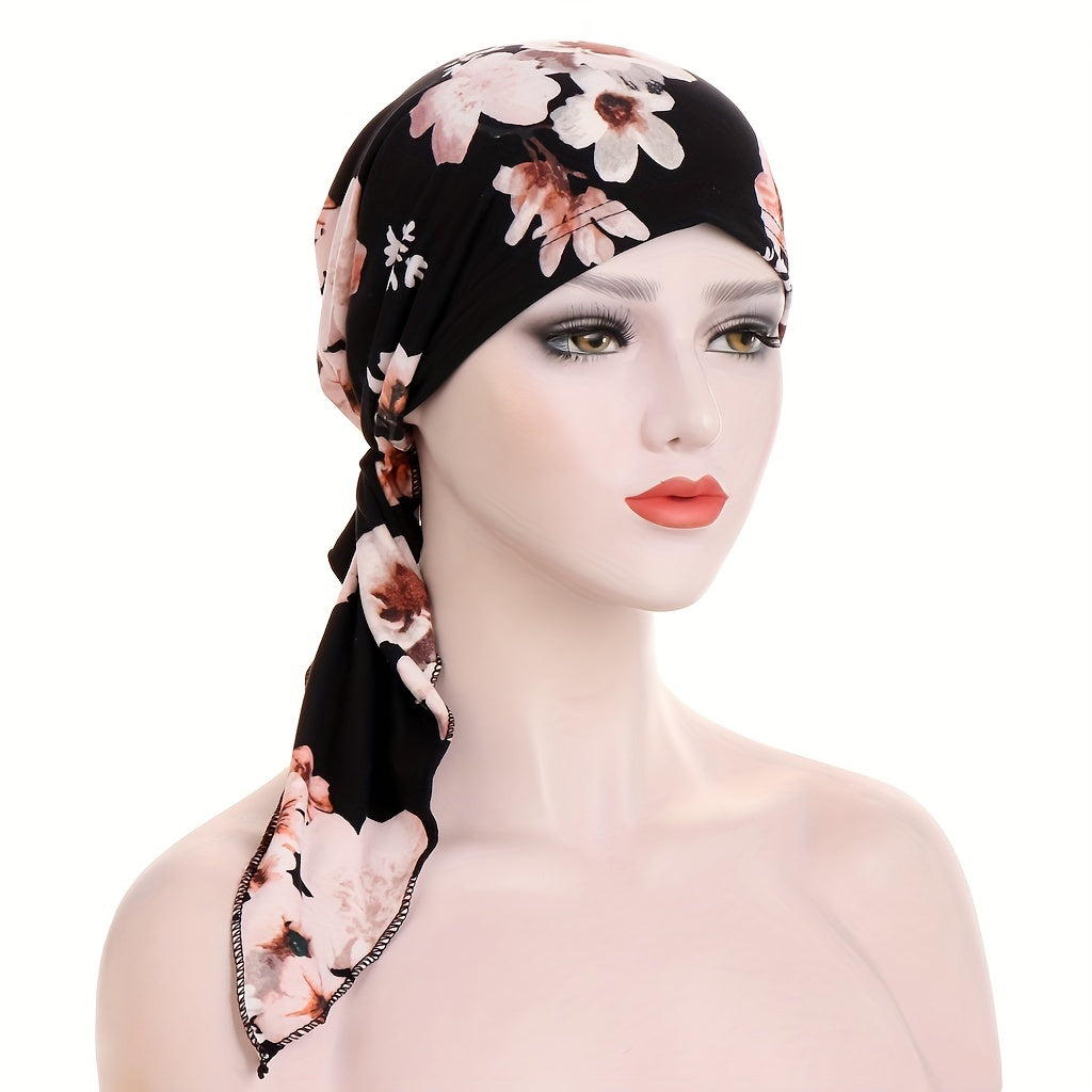 Leopard Flower Print Head Scarf Bandana Women Ramadan Turban Cap