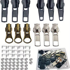 57pc Zipper Repair Kit for Coats Jackets Metal Plastic Nylon Zipper