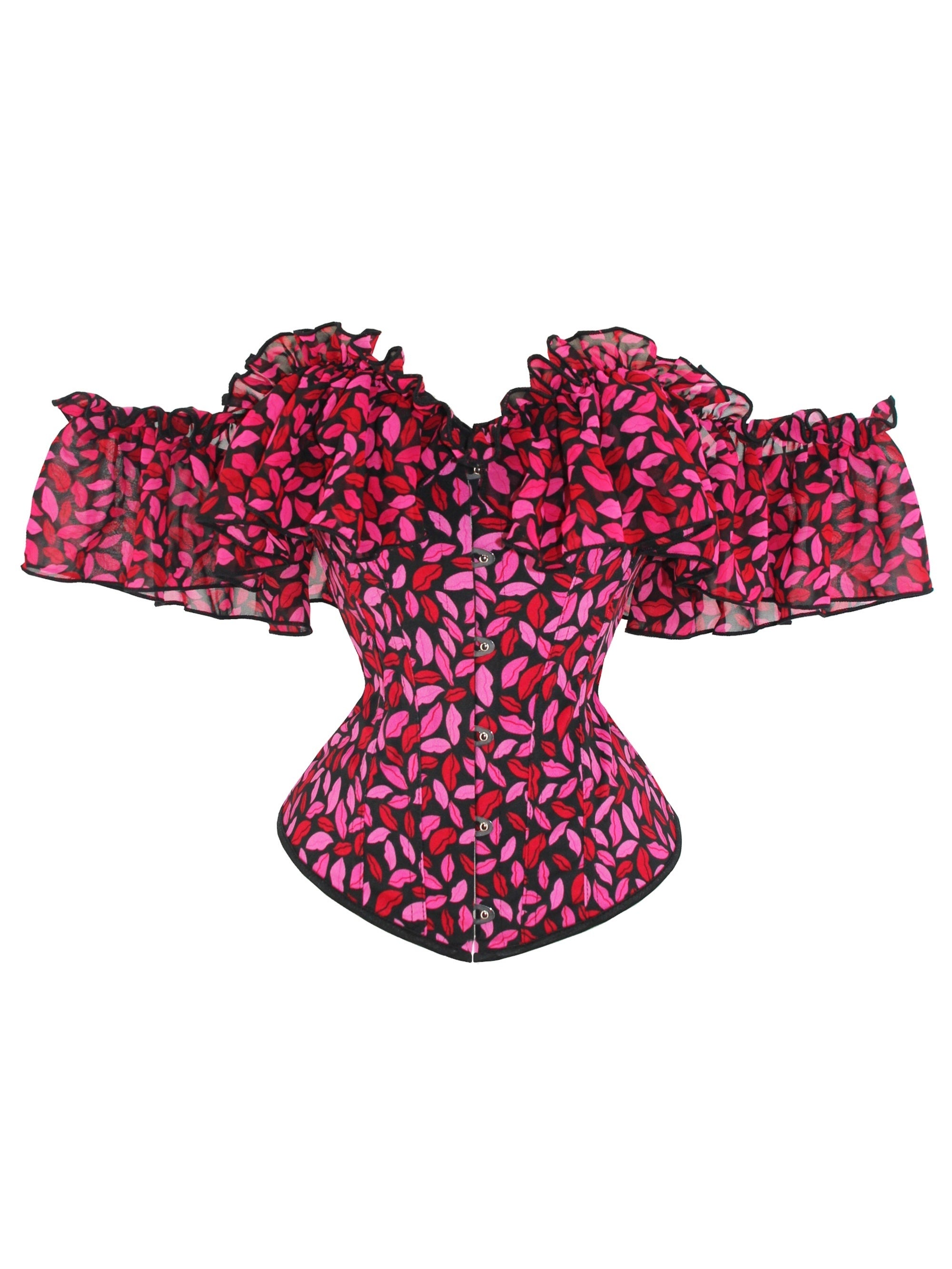Lips Print Corset Bustier Tummy Control Lace Up Body Shaper