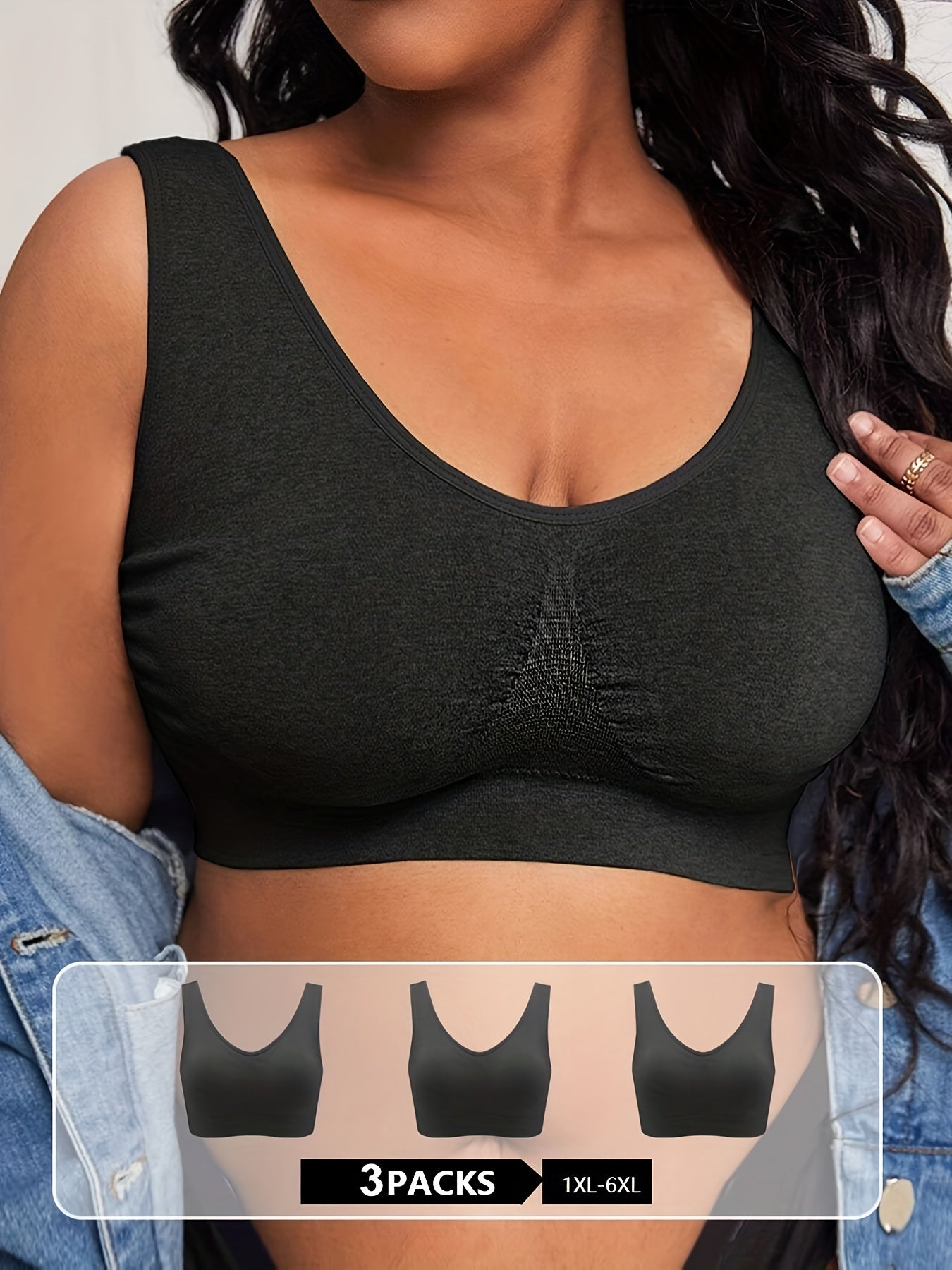 3 Pack Plus Size Sports Bras Set Women's Plus Solid Seamless Breathable Yoga Bra