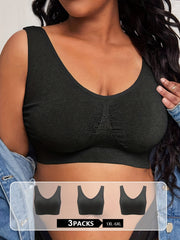3 Pack Plus Size Sports Bras Set Women's Plus Solid Seamless Breathable Yoga Bra