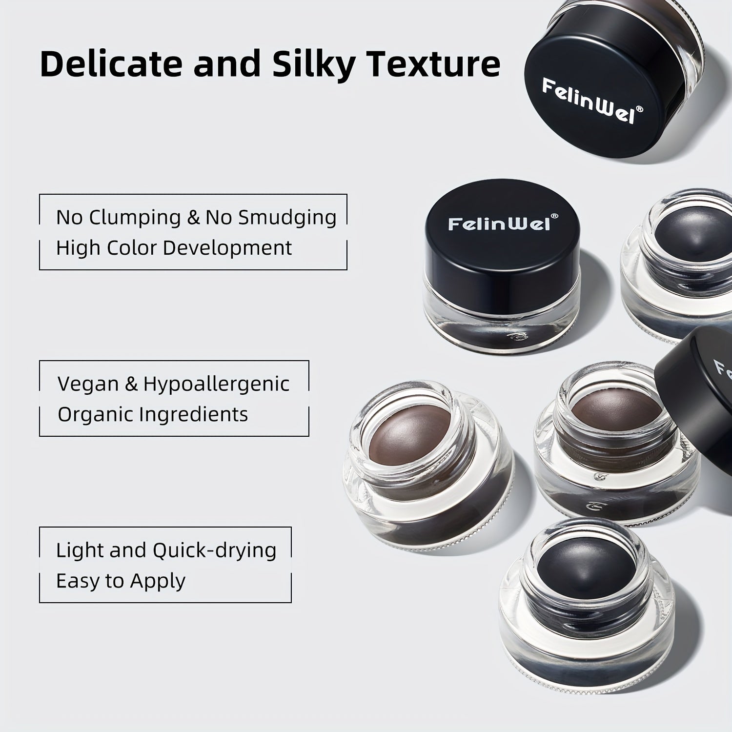 2 Pcs Gel Eyeliner Set Waterproof Long Lasting High Pigmented Smudge Proof