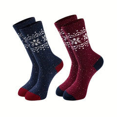 Snowflake Print Mid Tube Socks 2 Pairs Women's Stockings & Hosiery