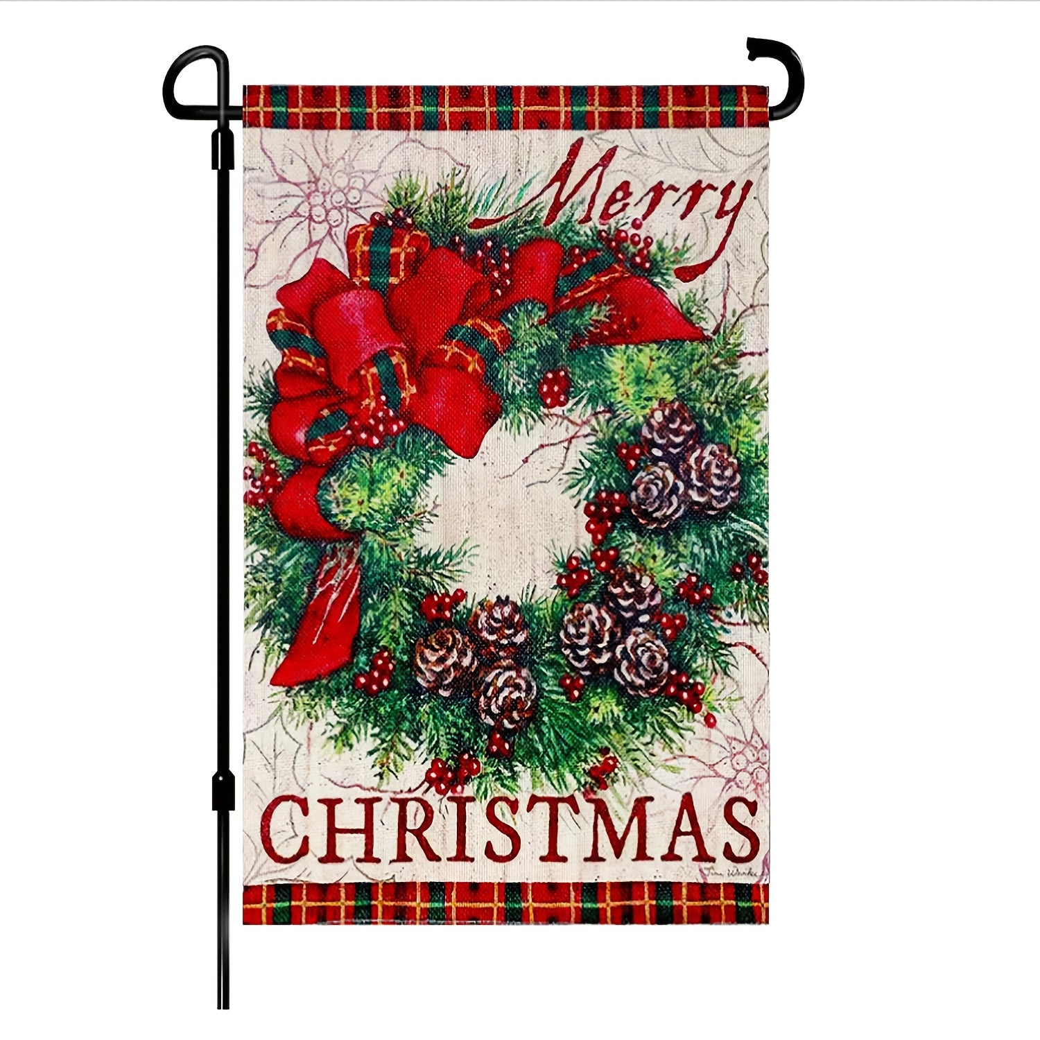 Merry Christmas Garden Wreath Burlap Lace Decoration Outdoor Flag