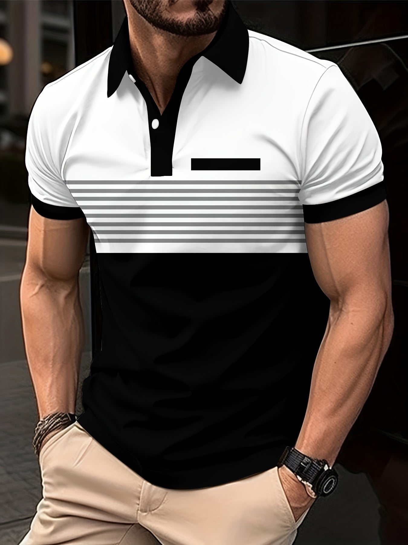 Men's Striped Short Sleeve Lapel Shirt for Summer