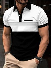 Men's Striped Short Sleeve Lapel Shirt for Summer