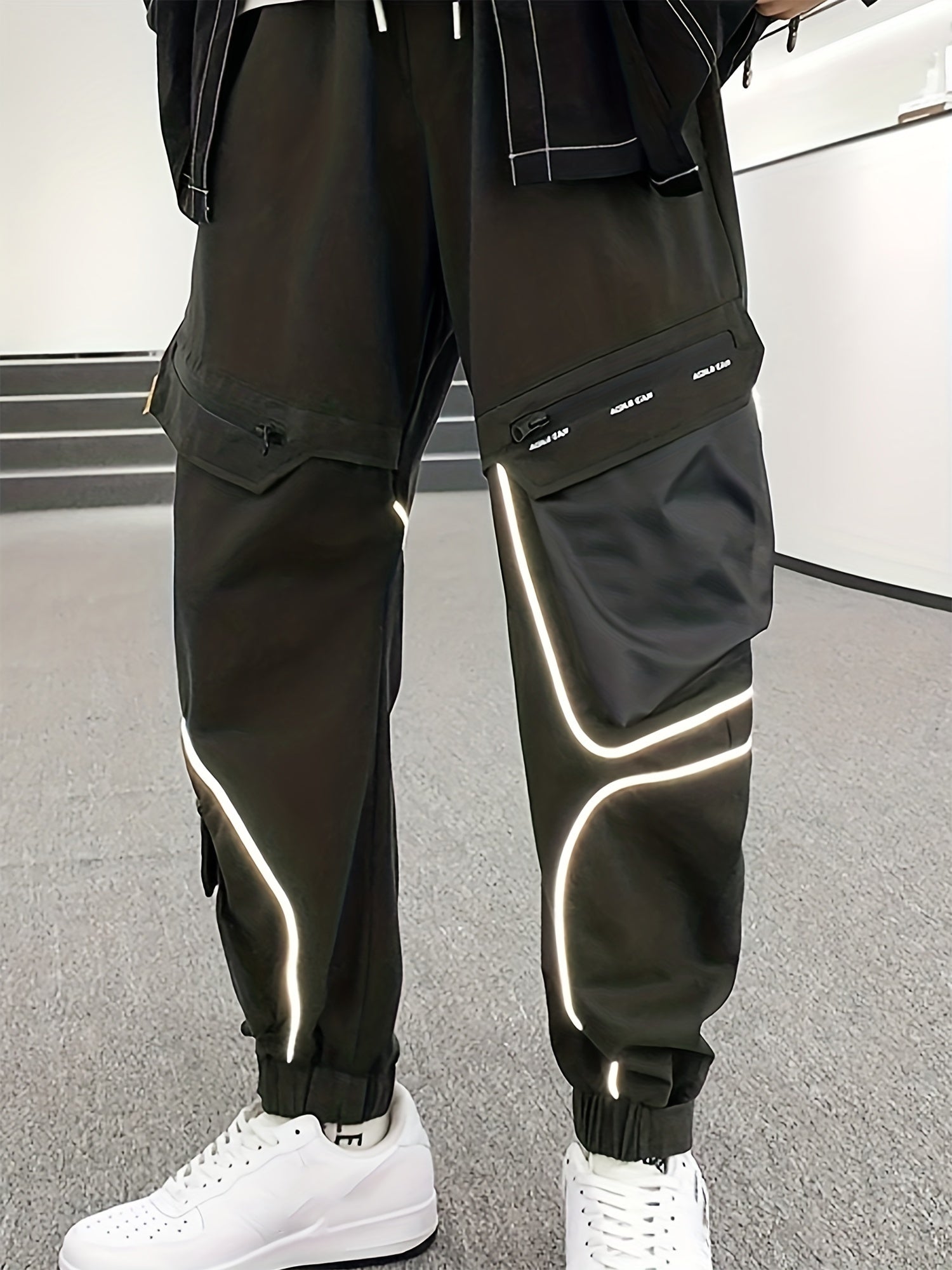 Men's Casual Glowing Cargo Pants with Zipper Pockets