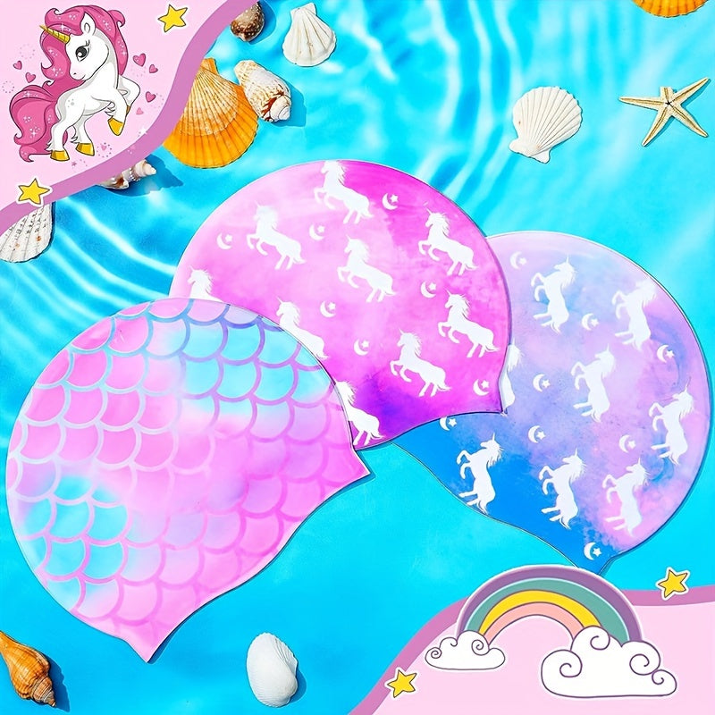 Silicone Mermaid Unicorn Swimming Cap for Long Short Hair
