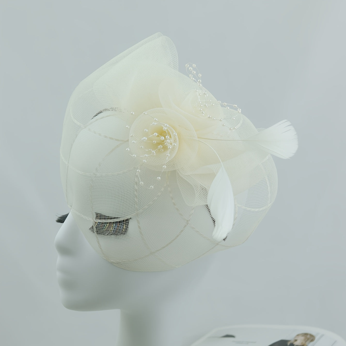 Boho Mesh Bridal Hat with Lace & Flowers for Weddings & Events