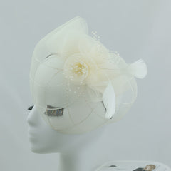 Boho Mesh Bridal Hat with Lace & Flowers for Weddings & Events