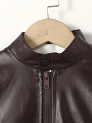 Boy's Stylish Stand Collar Zip Up Jacket Windproof Long Sleeve Coat