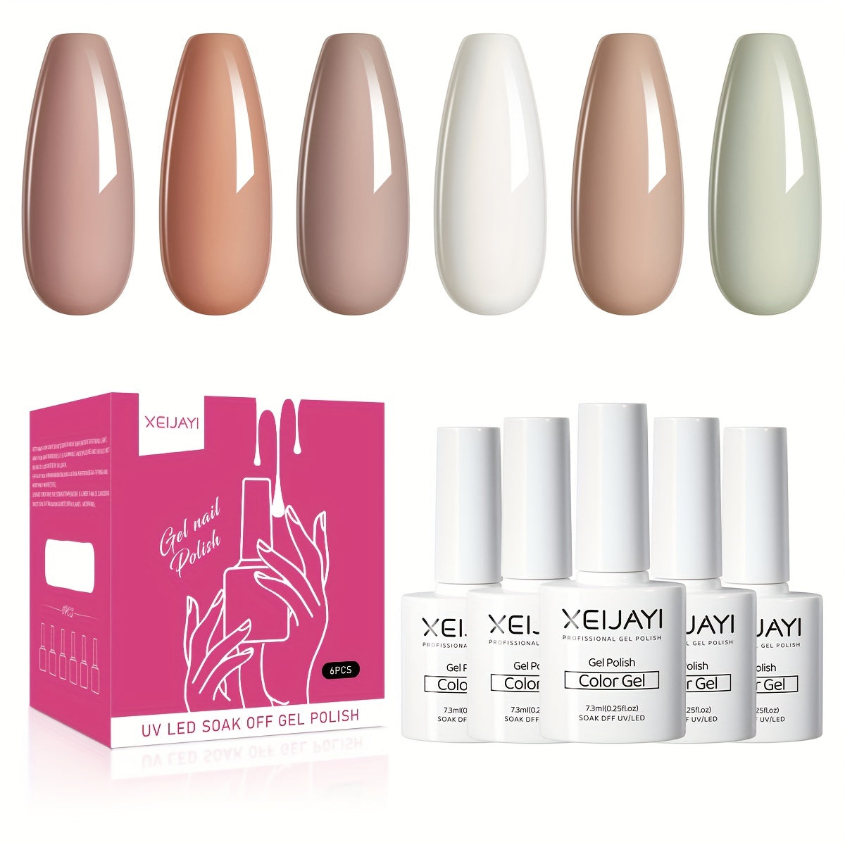 6 Colors Gel Nail Polish Starter Kit Nude Soak Off No Wipe