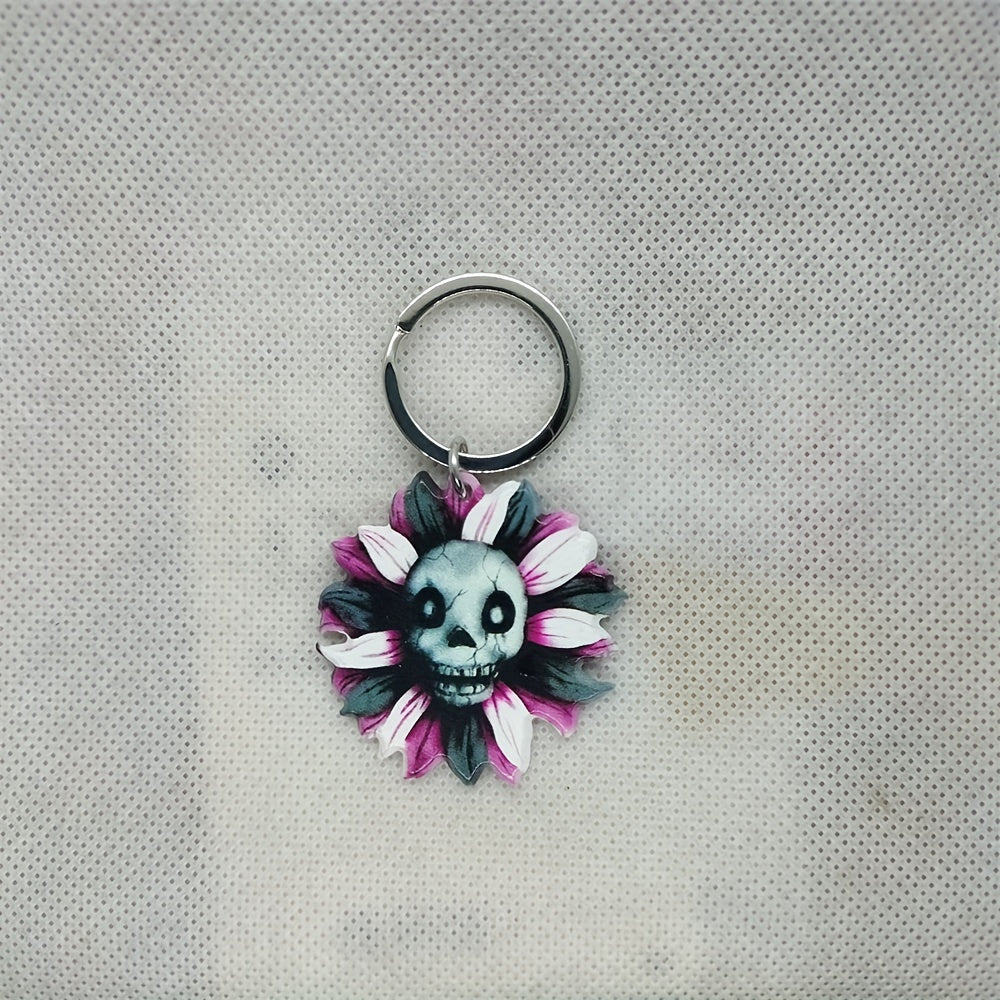 Skeleton Flower Keychain Key Ring for Men Women Handbag Car Key Pendant