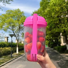 Portable Mason Cup with Fork Lid for Breakfast Salads Sauces - Outdoor Fitness