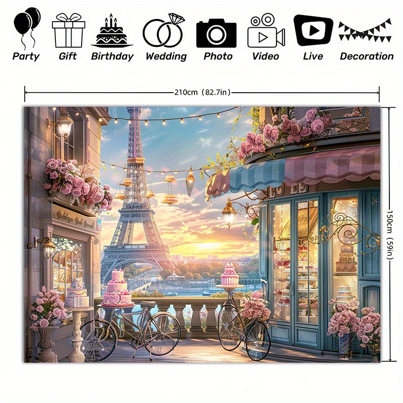 Parisian Birthday Cake Shop Photography Backdrop