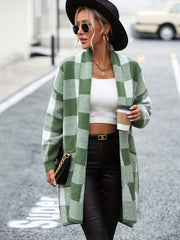 Gingham Print Open Front Cardigan