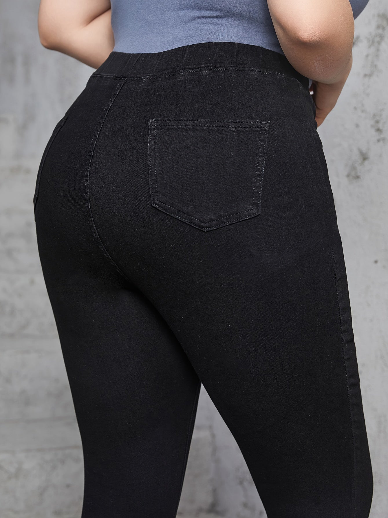 Casual Jeans Women's Plus Solid Elastic Skinny Jeans