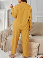 Pajama Set Contrast Trim Long Sleeve Lapel Collar Shirt & Pants Lounge