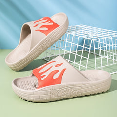 Unisex Flame Pattern Cloud Slides Pillow Slippers Lightweight Non Slip Shoes