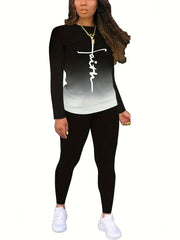 Women's Plus Ombre & Cross Print Tee & Pants 2 Piece Set