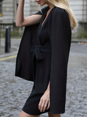 Solid Split Long Sleeve Dress Surplice Neck Wrap Dress