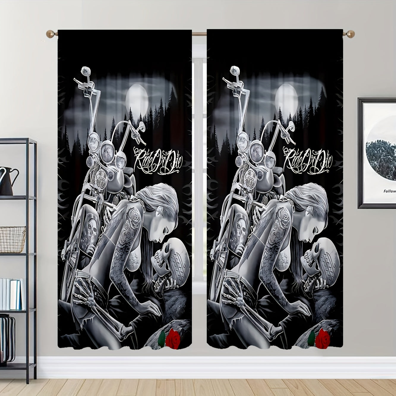 2pcs Robot Love Curtains Rod Pocket Window Drapes