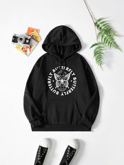 Butterfly & Letter Print Drawstring Sweatshirt Top Long Sleeve Pullover Hoodie