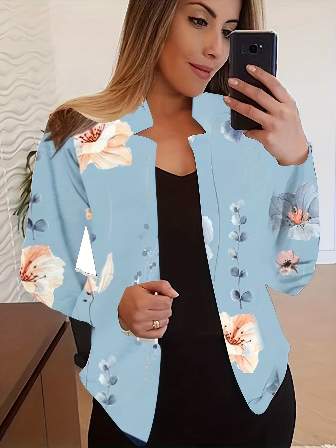 Women's Floral Split Lapel Long Sleeve Blazer