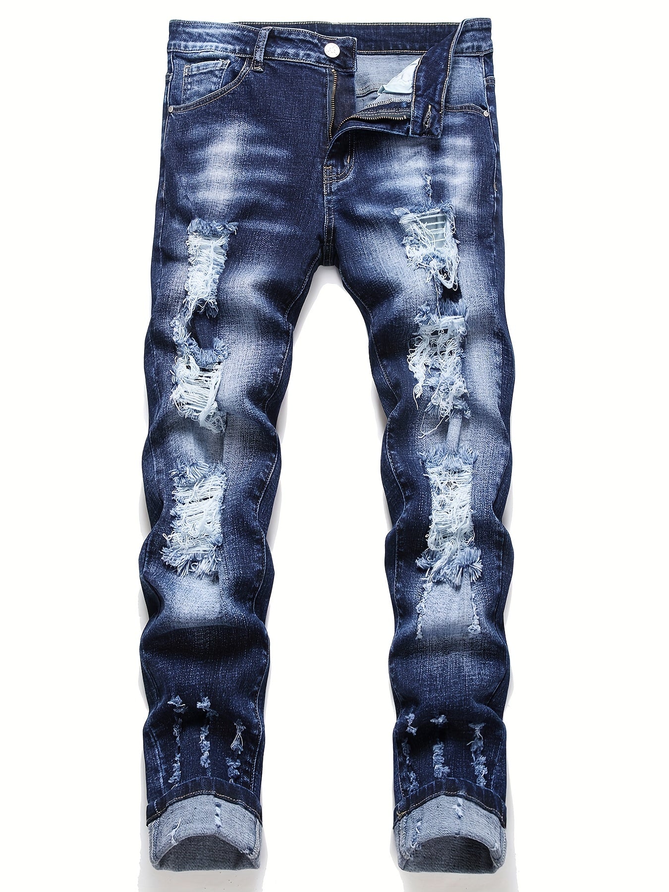 Men's Slim Fit Ripped Jeans Casual Street Style Distressed Denim Pants