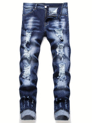 Men's Slim Fit Ripped Jeans Casual Street Style Distressed Denim Pants