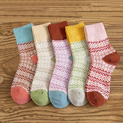 5 Pairs Geometric Pattern Colorblock Socks for Women