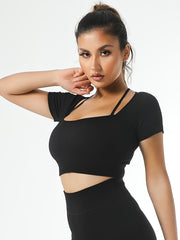 Ribbed Halterneck Sports Bra Quick Dry Yoga Workout Activewear